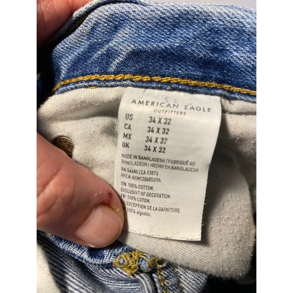 American Eagle 34x32 Straight Leg Jeans Light Wash 100% Cotton Denim Workwear